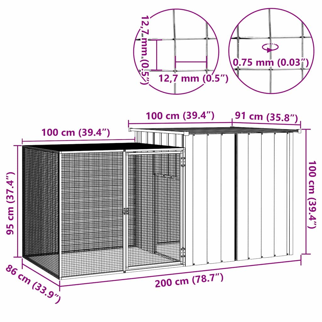 Κοτέτσι - Κλουβί Ανθρακί 200x91x100 εκ. από Γαλβανισμένο Χάλυβα