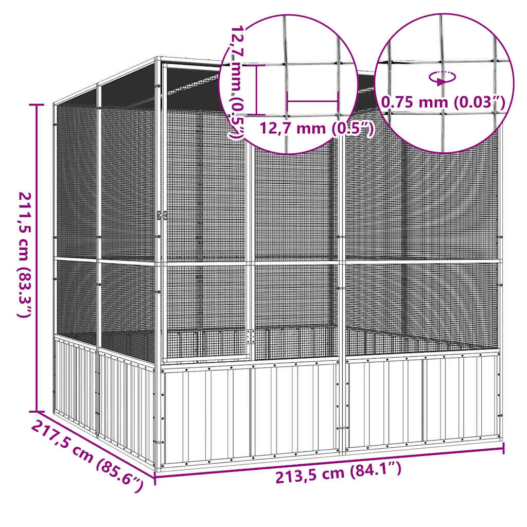 Κλουβί Πουλιών Ανθρακί 213,5x217,5x211,5 εκ Γαλβανισμένο Χάλυβα
