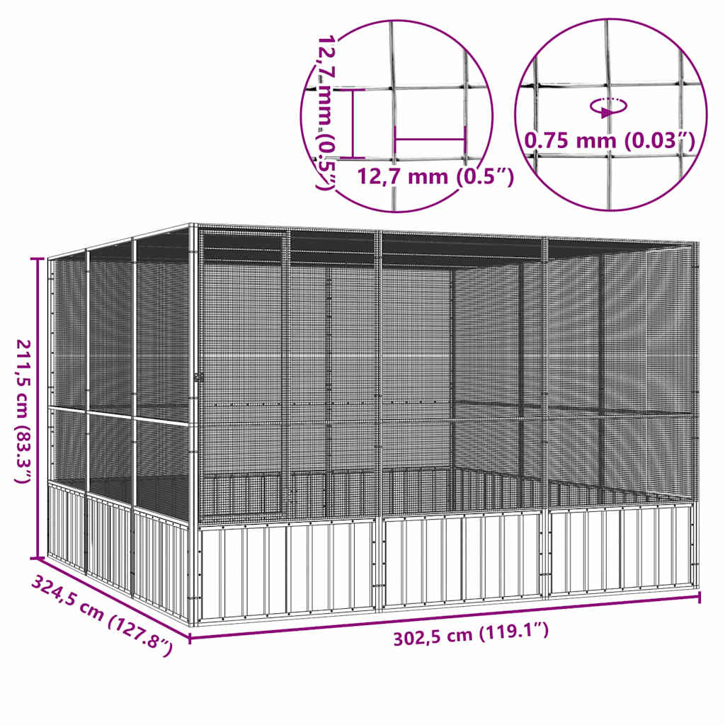 Κλουβί Πουλιών Ανθρακί 302,5x324,5x211,5 εκ Γαλβανισμένο Χάλυβα