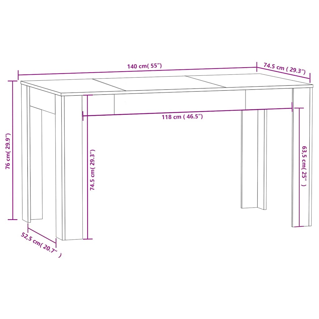 Τραπεζαρία Γκρι Sonoma 140 x 74,5 x 76 εκ. Επεξεργασμένο Ξύλο
