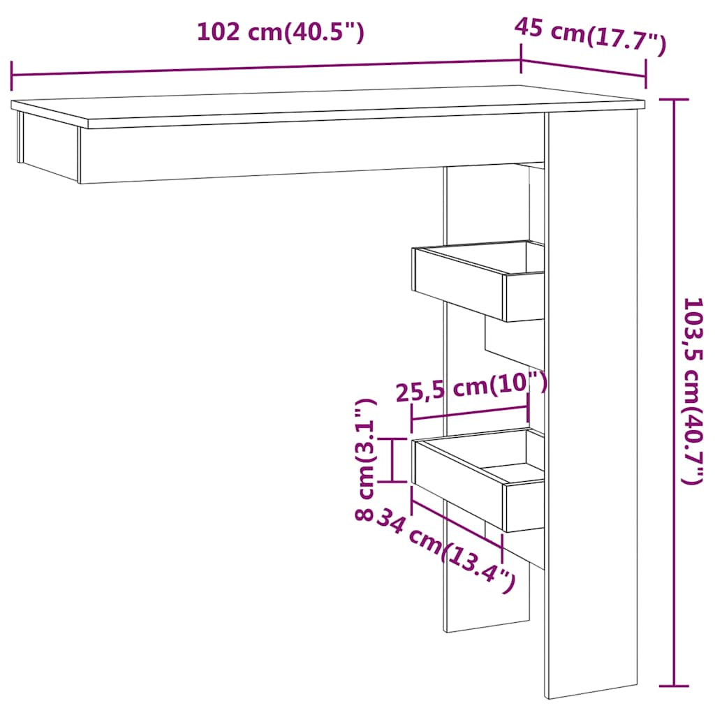 Τραπέζι Μπαρ Τοίχου Γκρι Σκυροδ. 102x45x103,5 εκ. Επεξεργ. Ξύλο