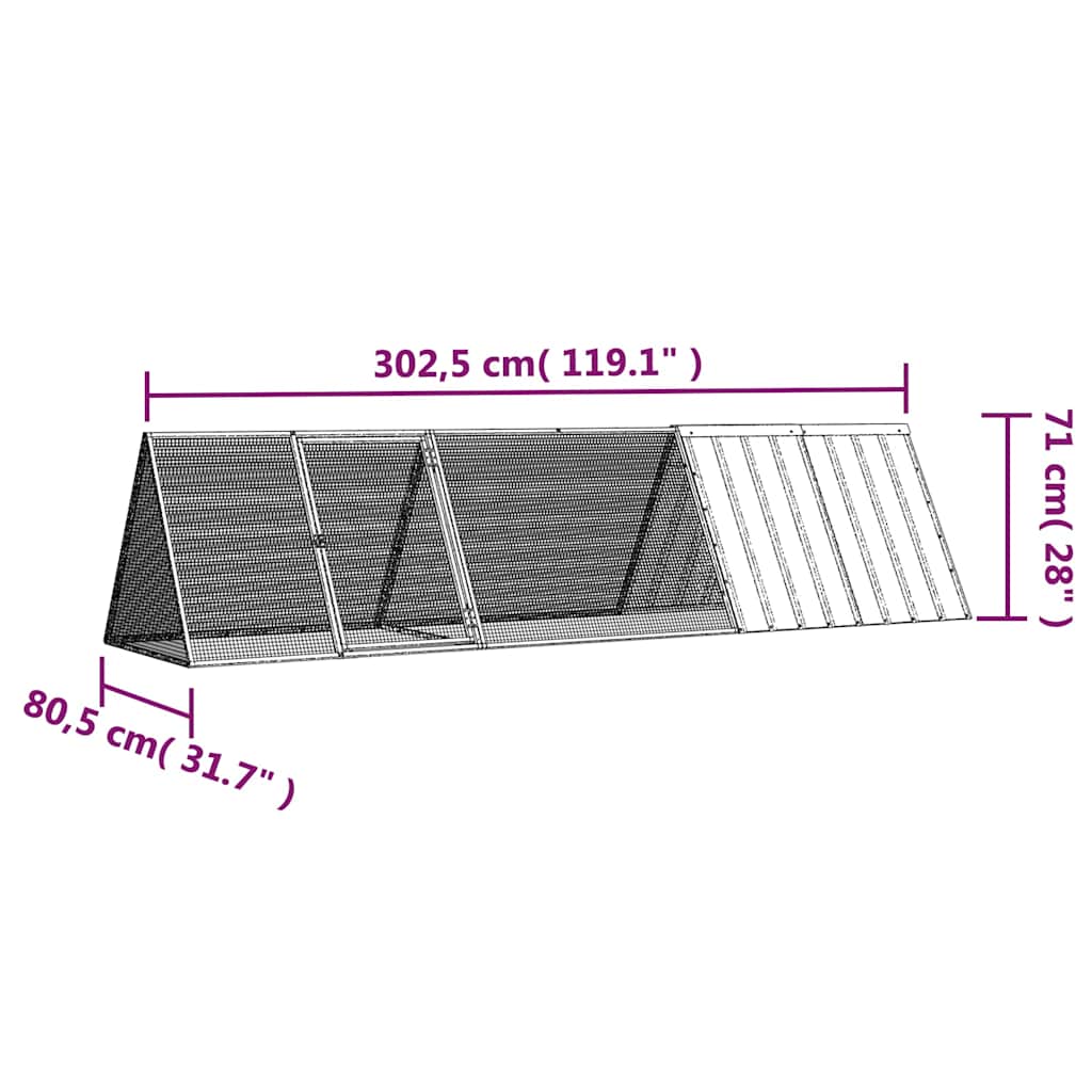Κλουβί για Κουνέλι Ανθρακί 302,5x80,5x71 εκ. από Γαλβανισμένο Ατσάλι