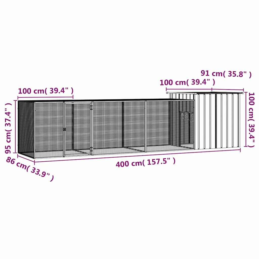 Κοτέτσι - Κλουβί Ανθρακί 400x91x100 εκ. από Γαλβανισμένο Χάλυβα