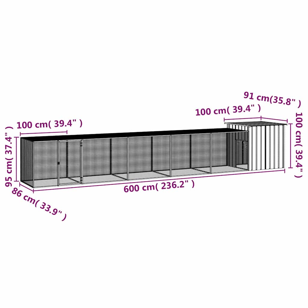 Κοτέτσι - Κλουβί Γκρι 600x91x100 εκ. από Γαλβανισμένο Χάλυβα