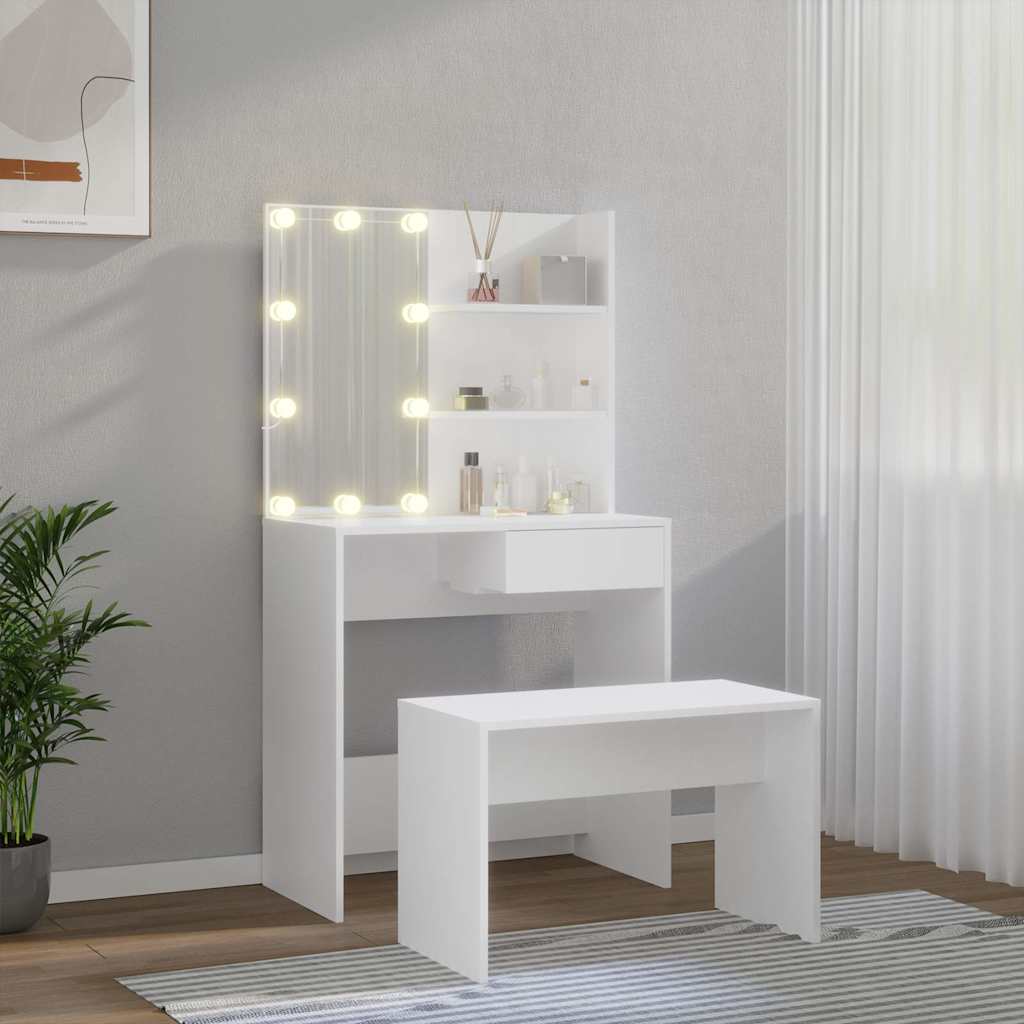 Μπουντουάρ Σετ με LED Λευκό από Επεξεργασμένο Ξύλο