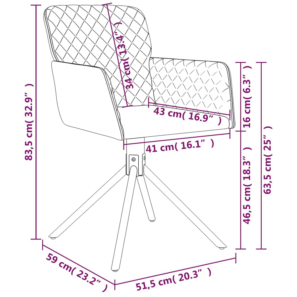 Καρέκλες Τραπεζαρίας Περιστρεφόμενες 2 τεμ. Μαύρες Βελούδινες