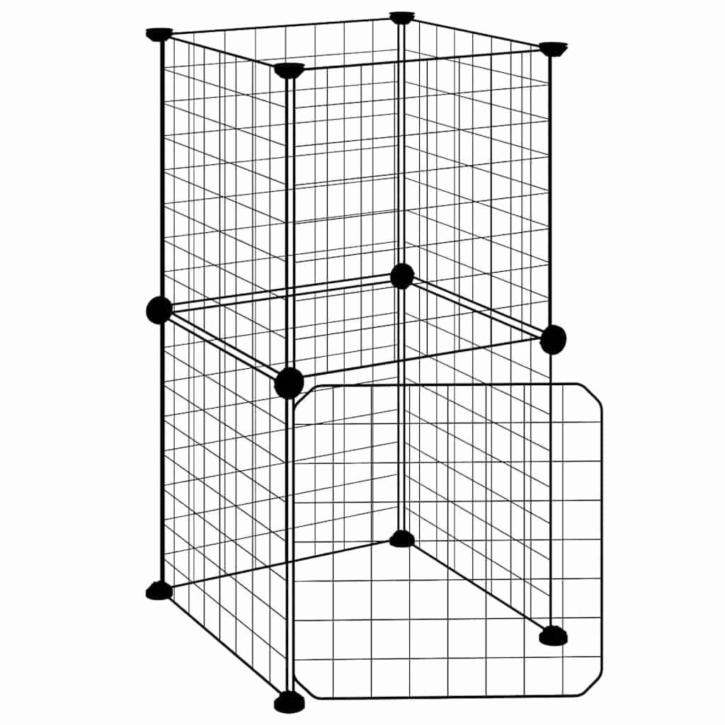 Κλουβί Κατοικίδιων με 8 Πάνελ + Πόρτα Μαύρο 35x35x70 εκ. Ατσάλινο