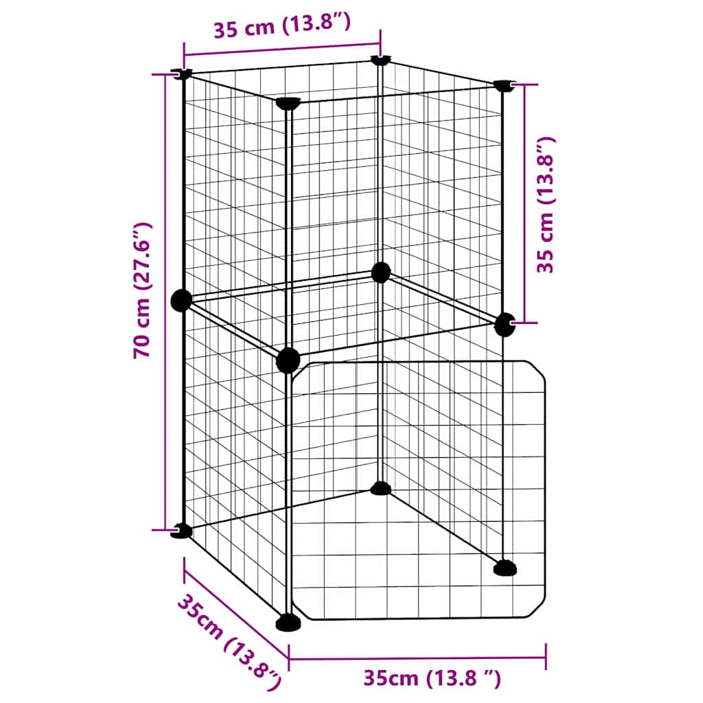 Κλουβί Κατοικίδιων με 8 Πάνελ + Πόρτα Μαύρο 35x35x70 εκ. Ατσάλινο