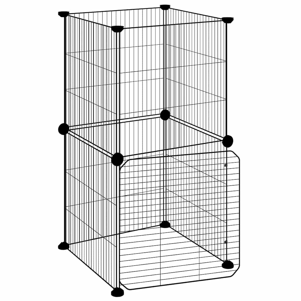 Κλουβί Κατοικίδιων με 8 Πάνελ + Πόρτα Μαύρο 35x35x70 εκ. Ατσάλινο