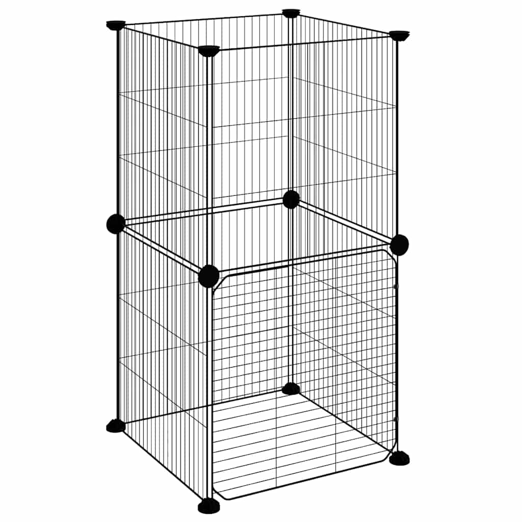 Κλουβί Κατοικίδιων με 8 Πάνελ + Πόρτα Μαύρο 35x35x70 εκ. Ατσάλινο