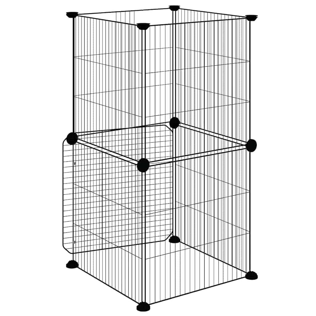 Κλουβί Κατοικίδιων με 8 Πάνελ + Πόρτα Μαύρο 35x35x70 εκ. Ατσάλινο