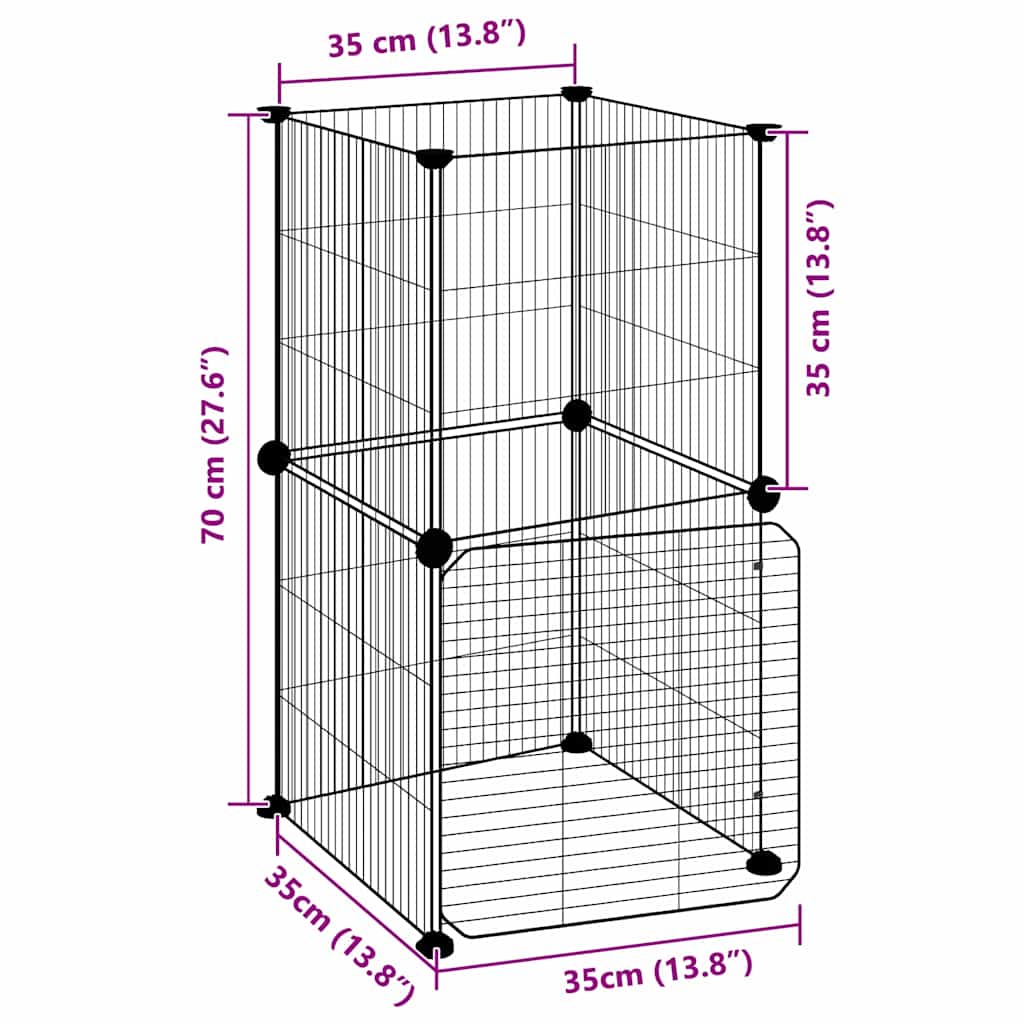 Κλουβί Κατοικίδιων με 8 Πάνελ + Πόρτα Μαύρο 35x35x70 εκ. Ατσάλινο