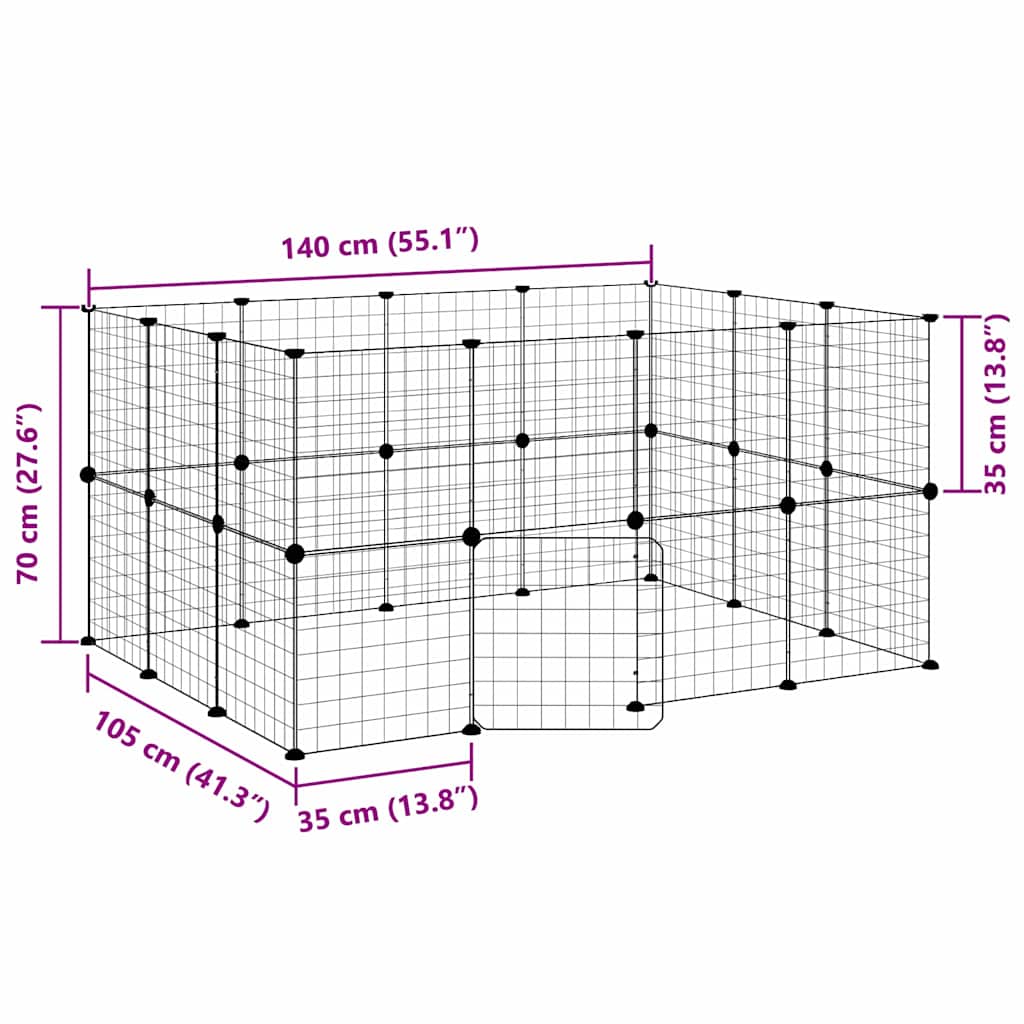 Κλουβί Κατοικίδιων με 28 Πάνελ + Πόρτα Μαύρο 140 x 105 x 70εκ Ατσάλινο