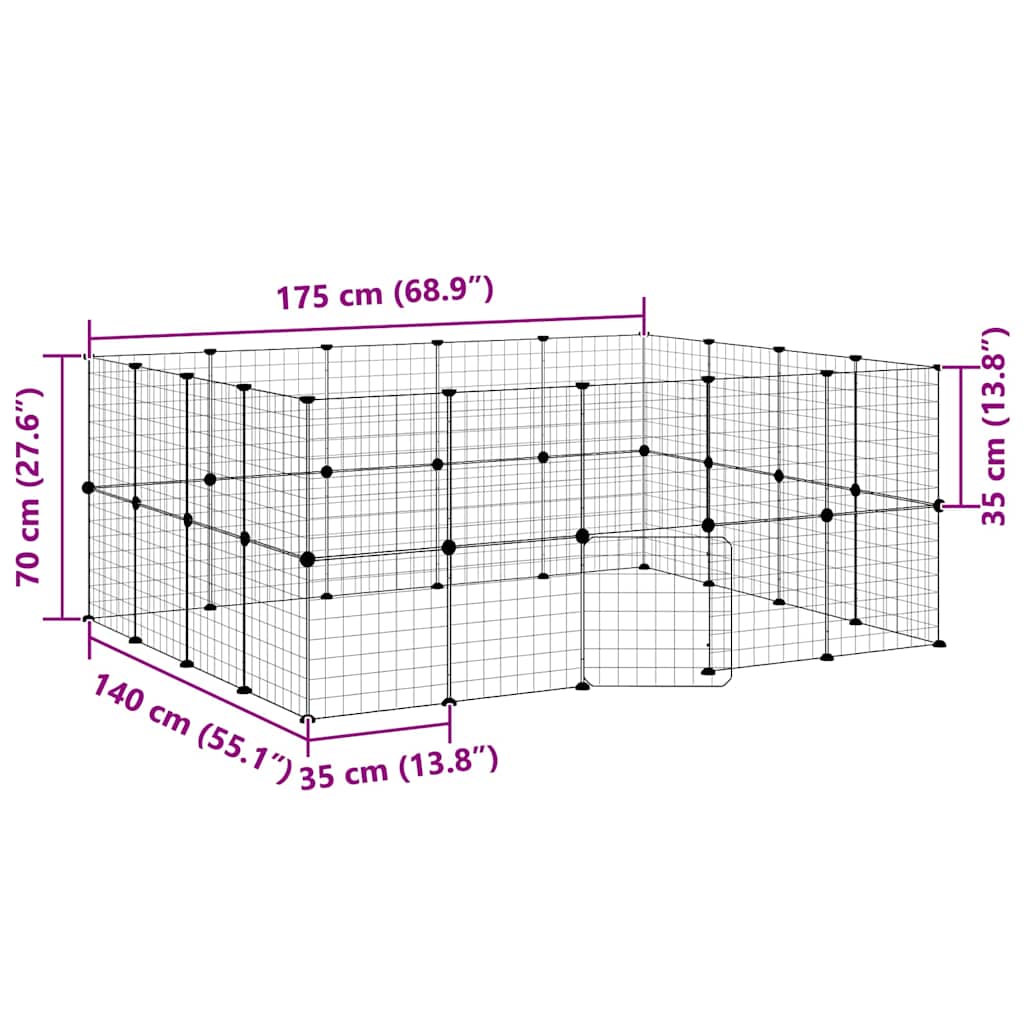 Κλουβί Κατοικίδιων με 36 Πάνελ + Πόρτα Μαύρο 175 x 140 x 70εκ Ατσάλινο