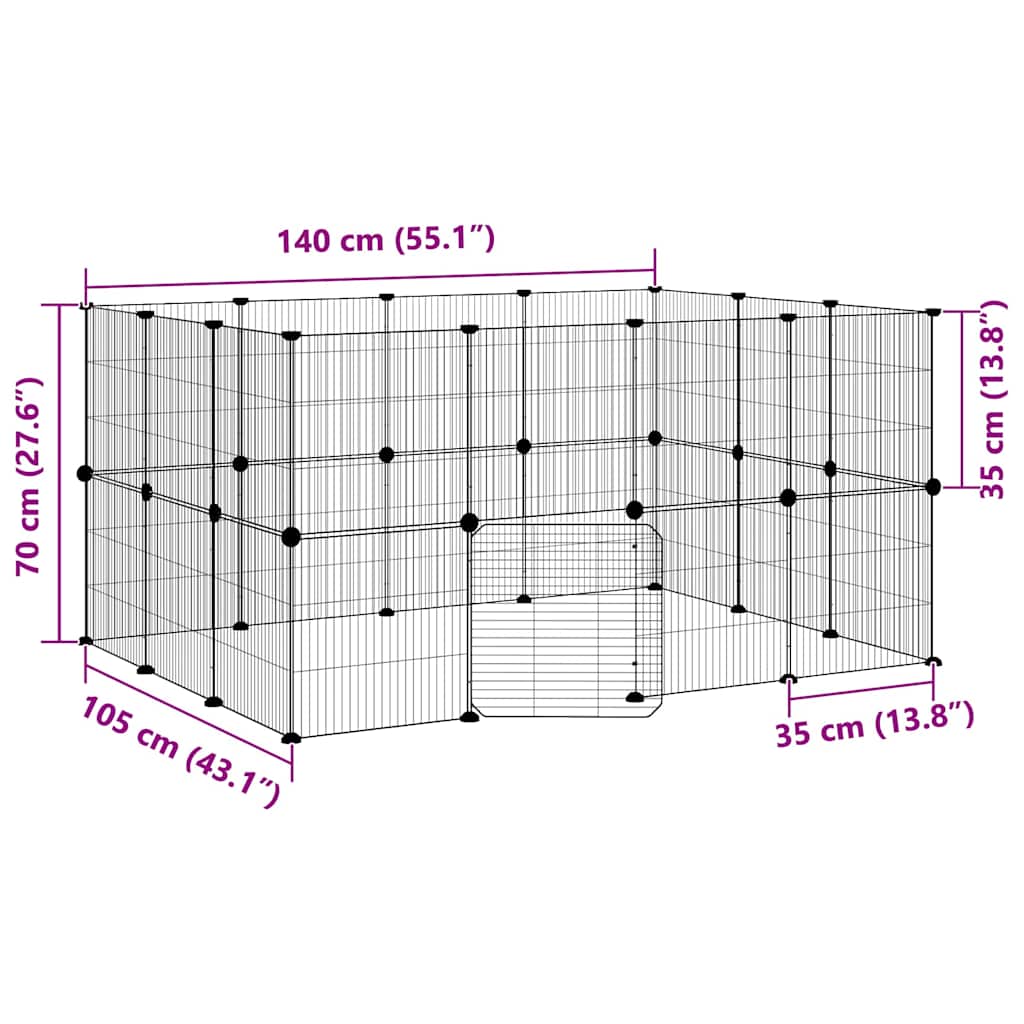 Κλουβί Κατοικίδιων με 28 Πάνελ + Πόρτα Μαύρο 140 x 105 x 70εκ Ατσάλινο
