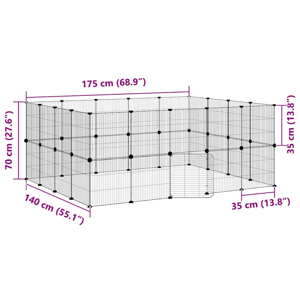 Κλουβί Κατοικίδιων με 36 Πάνελ + Πόρτα Μαύρο 175 x 140 x 70εκ Ατσάλινο