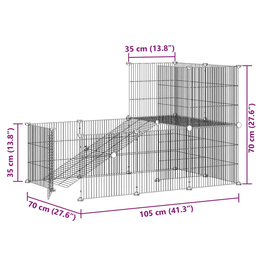 Κλουβί Κατοικίδιων με 20 Πάνελ + Πόρτα Μαύρο 105 x 70 x 70εκ Ατσάλινο