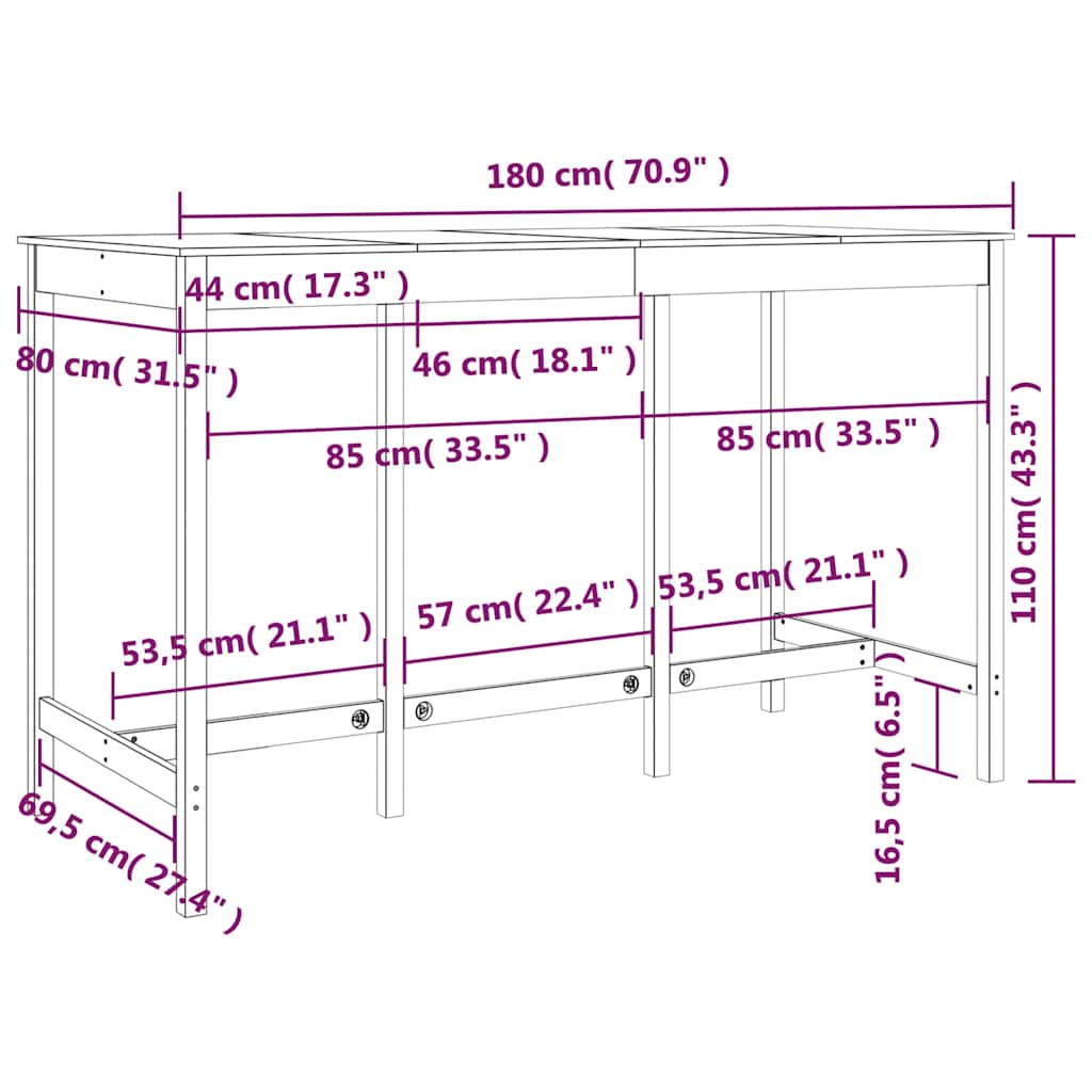 Τραπέζι Μπαρ Λευκό 180 x 80 x 110 εκ. από Μασίφ Ξύλο Πεύκου