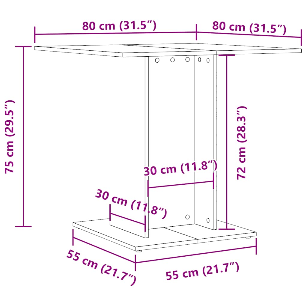 Τραπεζαρία Καπνιστή Δρυς 80 x 80 x 75 εκ. Επεξεργασμένο Ξύλο