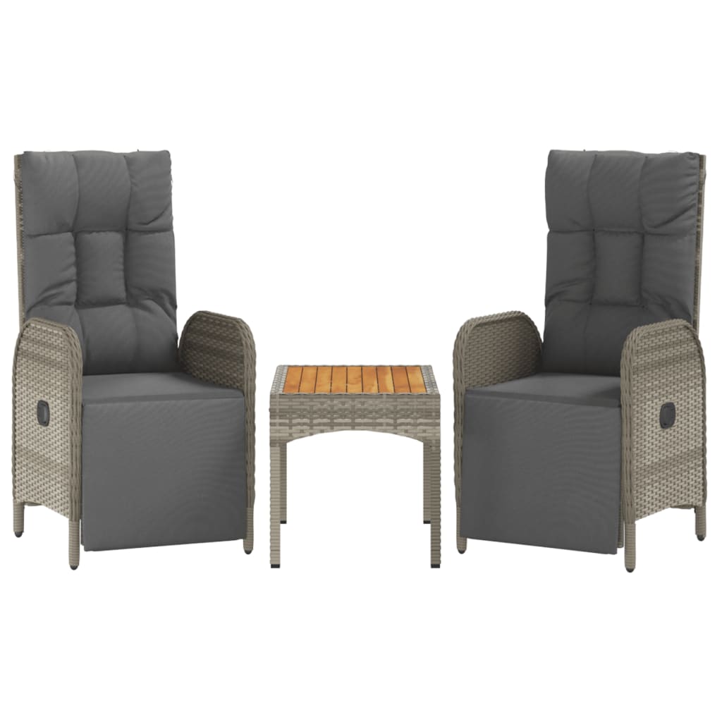Καρέκλες Ανακλινόμενες 2 Τεμ. με Τραπέζι Γκρι Συνθετικό Ρατάν