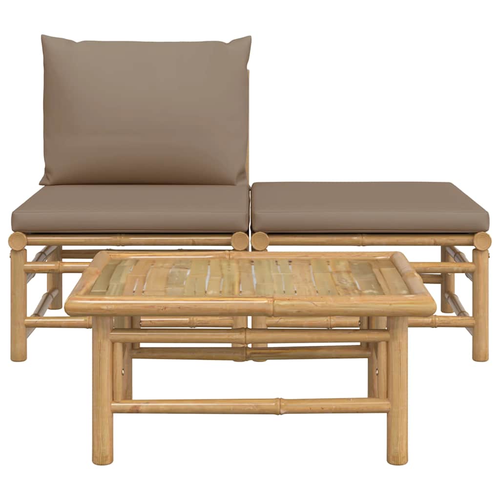 Σαλόνι Κήπου Σετ 3 Τεμ. από Μπαμπού με Γκρι / Μπεζ Μαξιλάρια