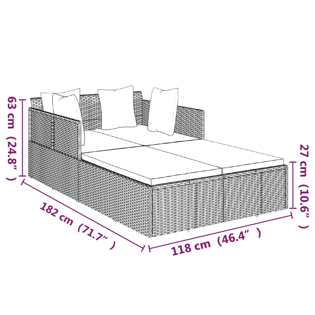 Ξαπλώστρα με Μαξιλάρια Καφέ 182 x 118 x 63 εκ. Συνθετικό Ρατάν