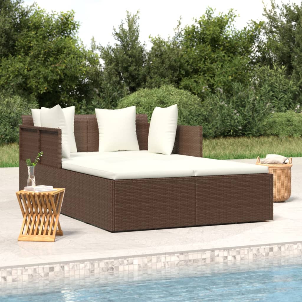 Ξαπλώστρα με Μαξιλάρια Καφέ 182 x 118 x 63 εκ. Συνθετικό Ρατάν