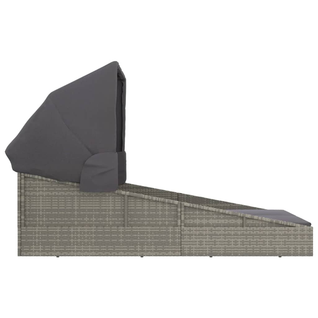 Ξαπλώστρα με Πτυσσόμενη Οροφή Γκρι 200x114x128 εκ. Συνθ. Ρατάν