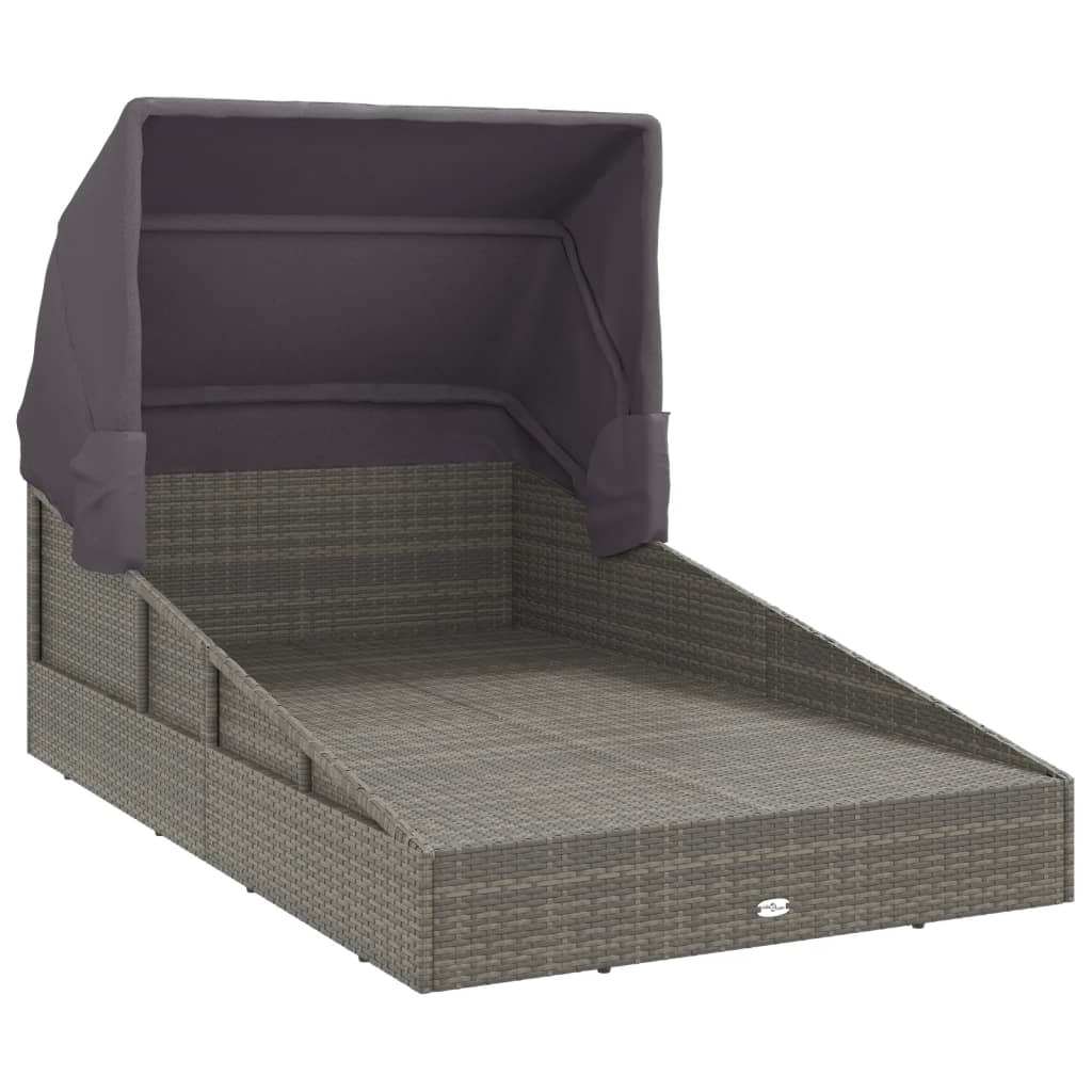 Ξαπλώστρα με Πτυσσόμενη Οροφή Γκρι 200x114x128 εκ. Συνθ. Ρατάν
