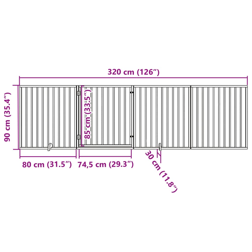 Διαχωριστικό Σκύλων/Πόρτα Πτυσσόμενο 4 Πάνελ 320εκ. Ξύλο Λεύκας