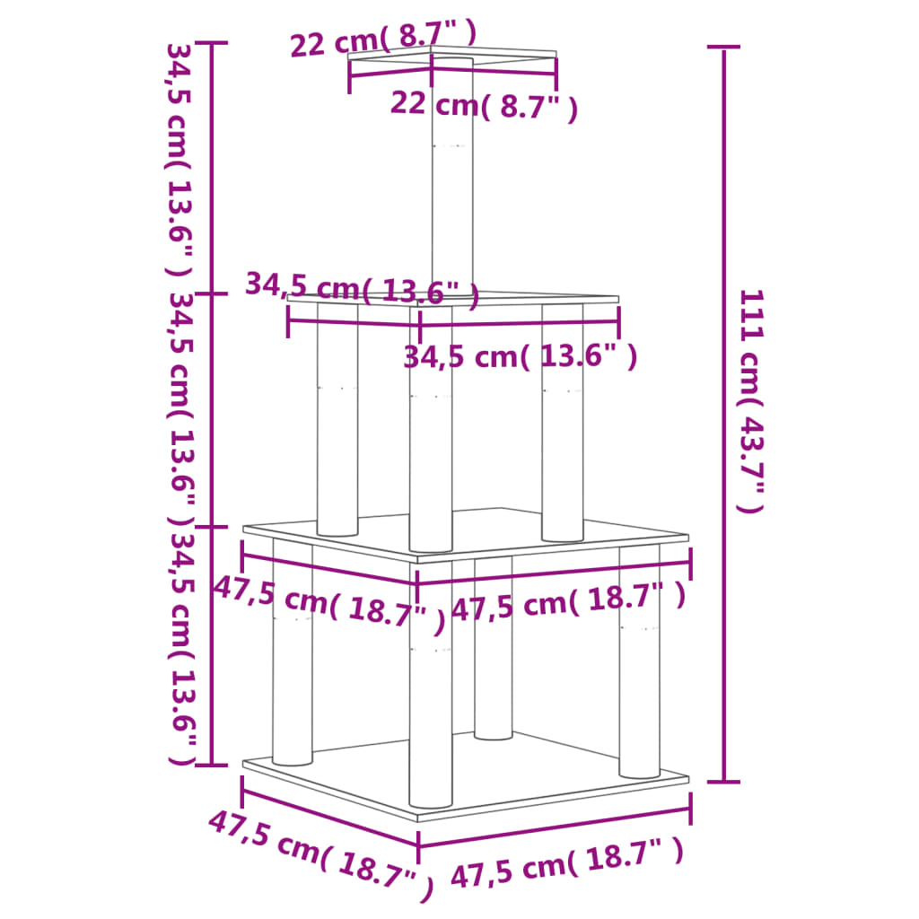 Γατόδεντρο Σκούρο Γκρι 111 εκ. με Στύλους Ξυσίματος από Σιζάλ