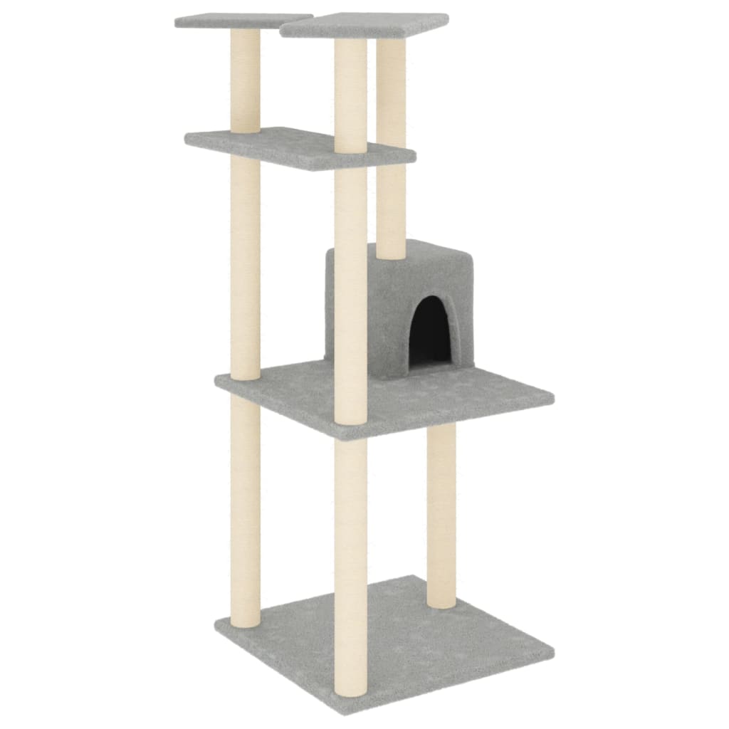 Γατόδεντρο Aνοιχτό Γκρι 123 εκ. με Στύλους Ξυσίματος από Σιζάλ