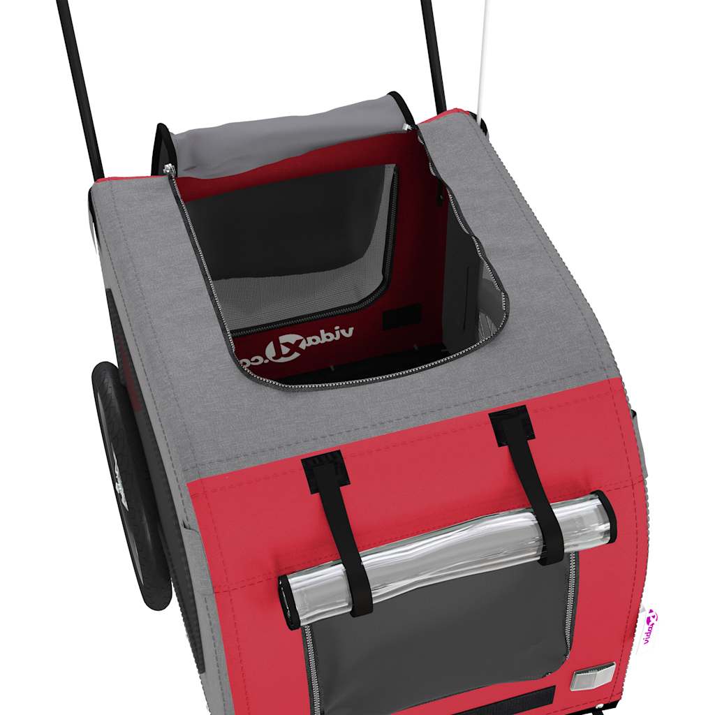 Τρέιλερ Ποδηλάτου Κατοικίδιων Κόκκινο/Γκρι Ύφασμα Oxford/Σίδηρο
