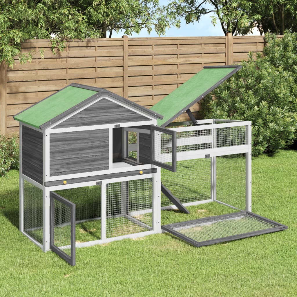 Κλουβί Κουνελιών Γκρι 185,5x60,5x109,5 εκ. Μασίφ Ξύλο Πεύκου