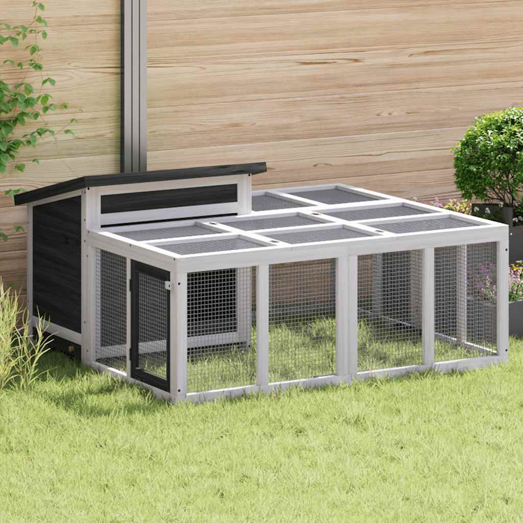 Κλουβί Κουνελιών Γκρι 144 x 123 x 67,5 εκ. Μασίφ Ξύλο Πεύκου