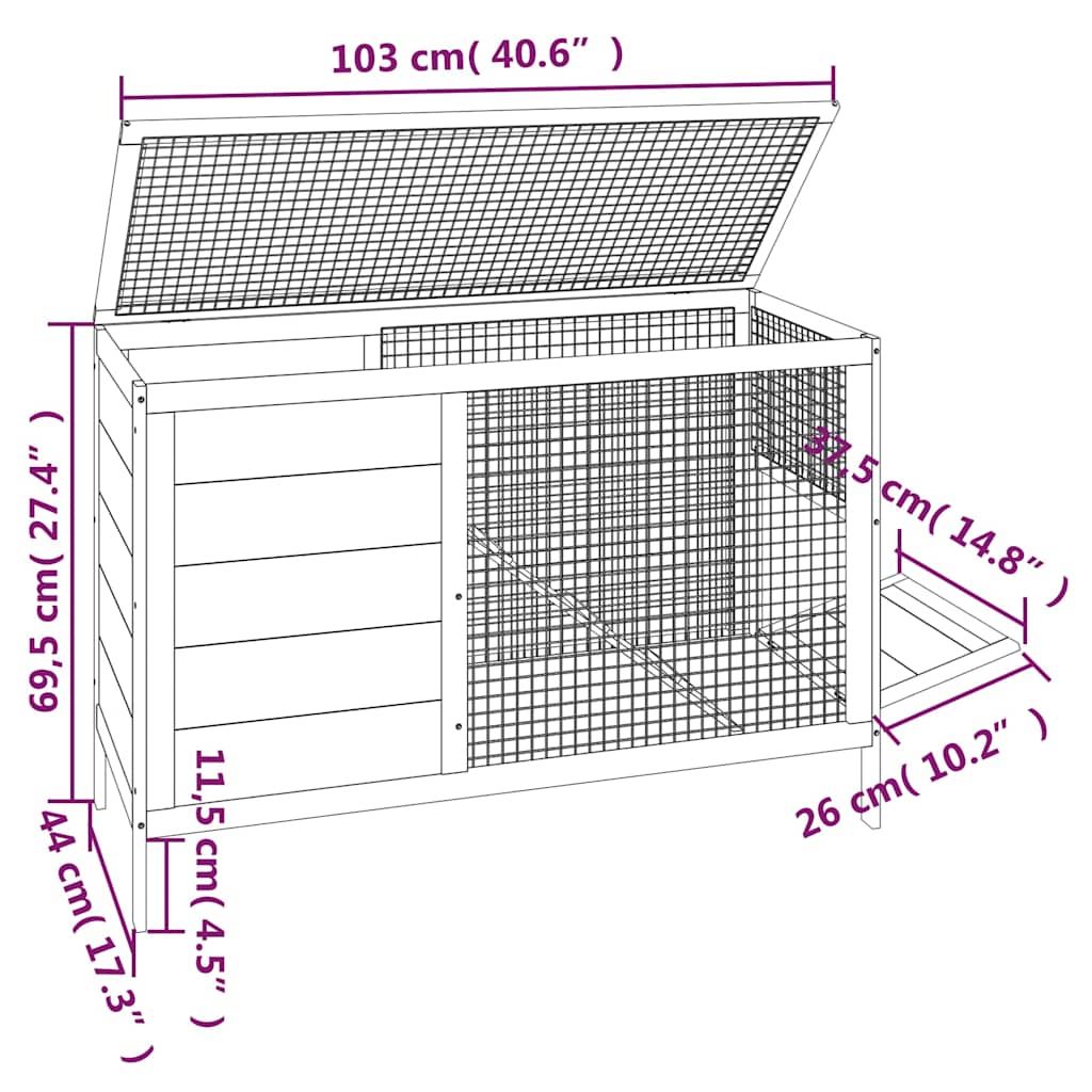 Κλουβί Κουνελιών Κόκκινο 103 x 44 x 69,5 εκ. Μασίφ Ξύλο Πεύκου