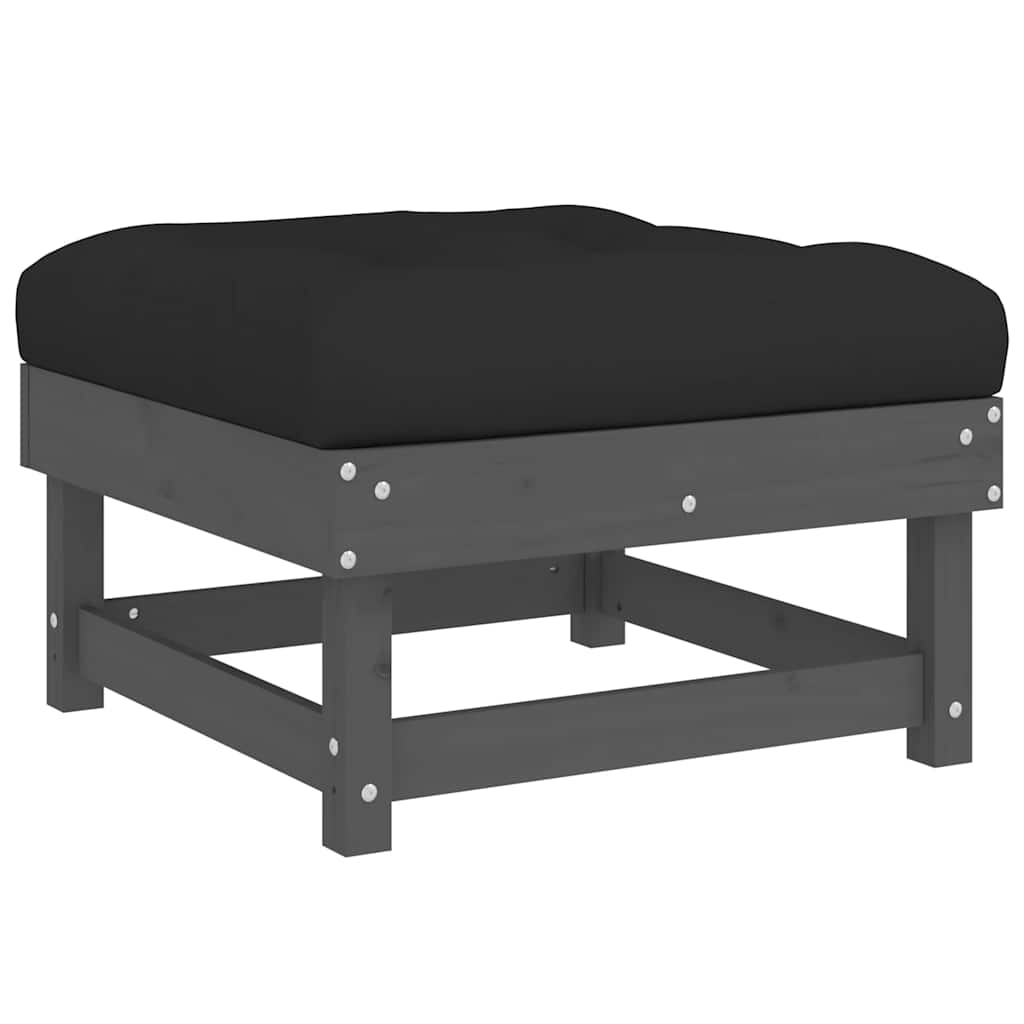 Υποπόδια Κήπου με Μαξιλάρια 2 τεμ. Γκρι από Μασίφ Ξύλο Πεύκου