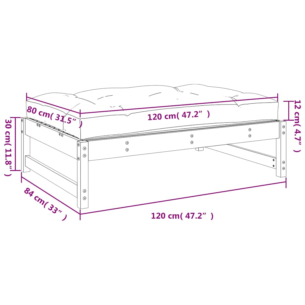 Υποπόδιο Κήπου 120 x 80 εκ. από Μασίφ Ξύλο Πεύκου