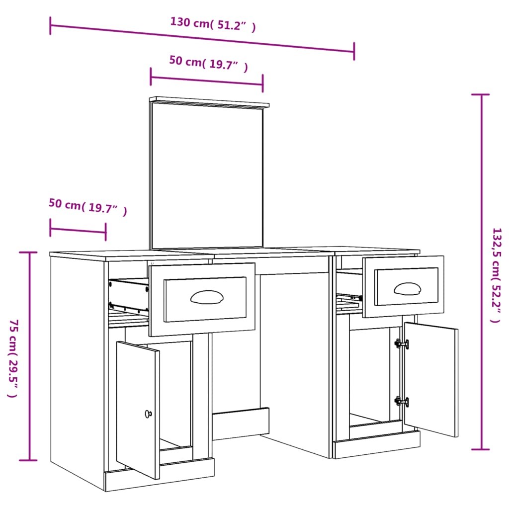 Μπουντουάρ με Καθρέφτη Sonoma Δρυς 130x50x132,5 εκ.