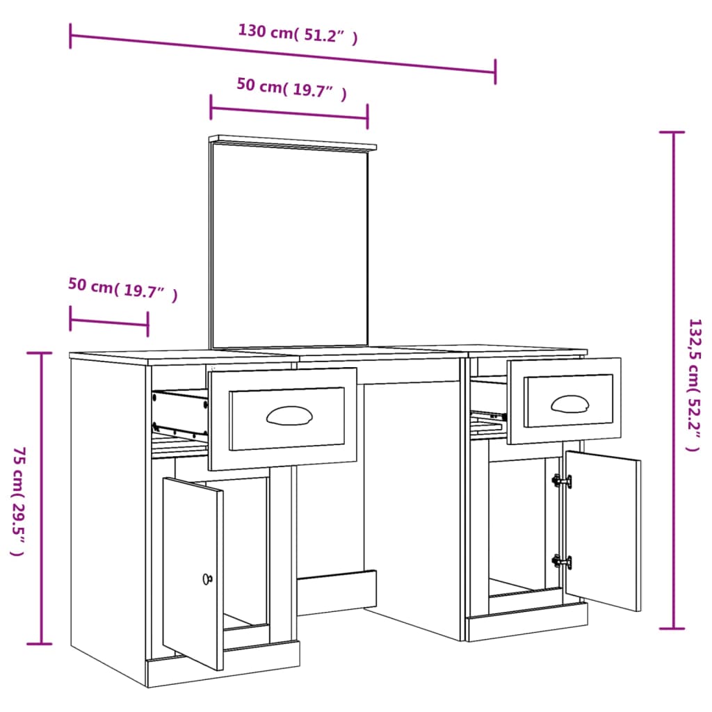 Μπουντουάρ με Καθρέφτη Καπνιστή Δρυς 130x50x132,5 εκ.