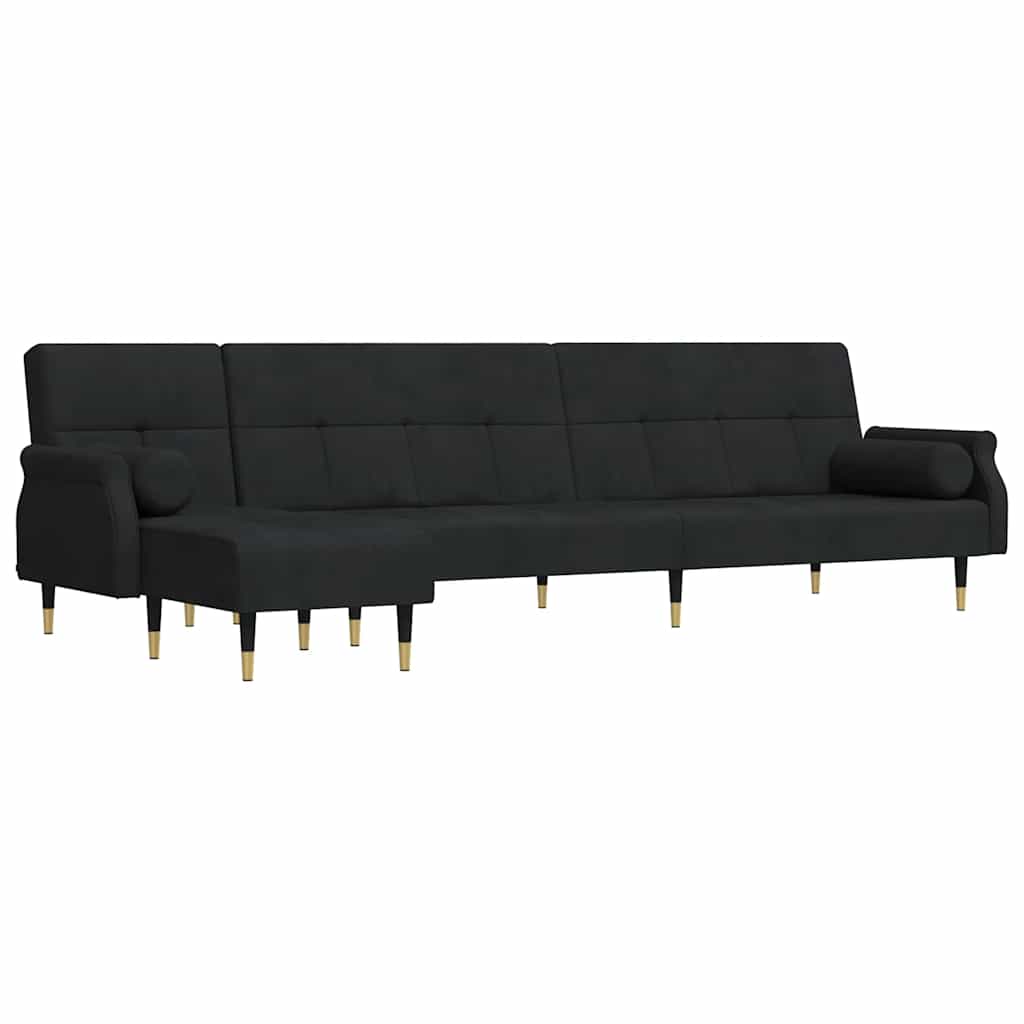 Καναπές Κρεβάτι Γωνιακός Μαύρος 271 x 140 x 70 εκ. Βελούδινος