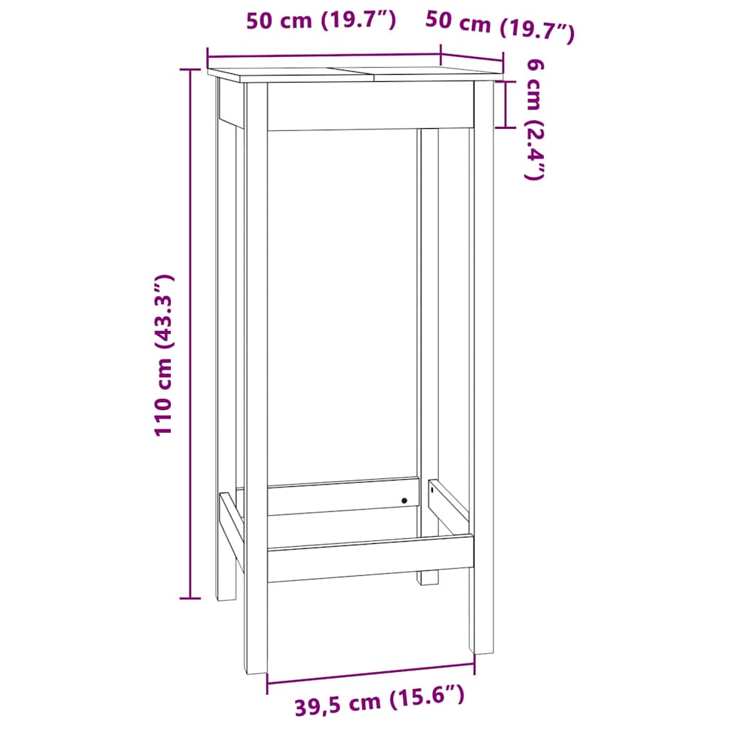 Τραπέζι Μπαρ 50 x 50 x 110 εκ. από Μασίφ Ξύλο Πεύκου