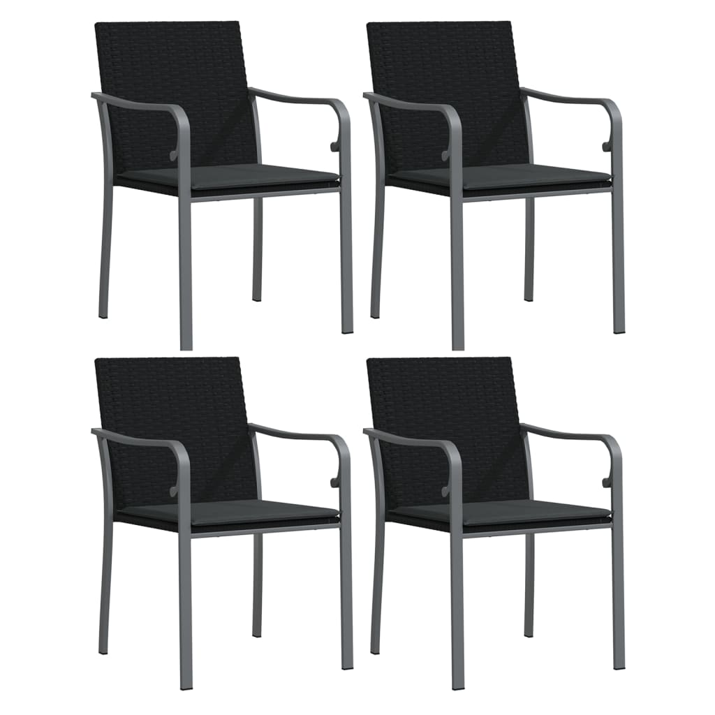 Καρέκλες Κήπου με Μαξιλάρια 4τεμ Μαύρες 56x59x84 εκ Συνθ. Ρατάν – εικόνα προϊόντος 2