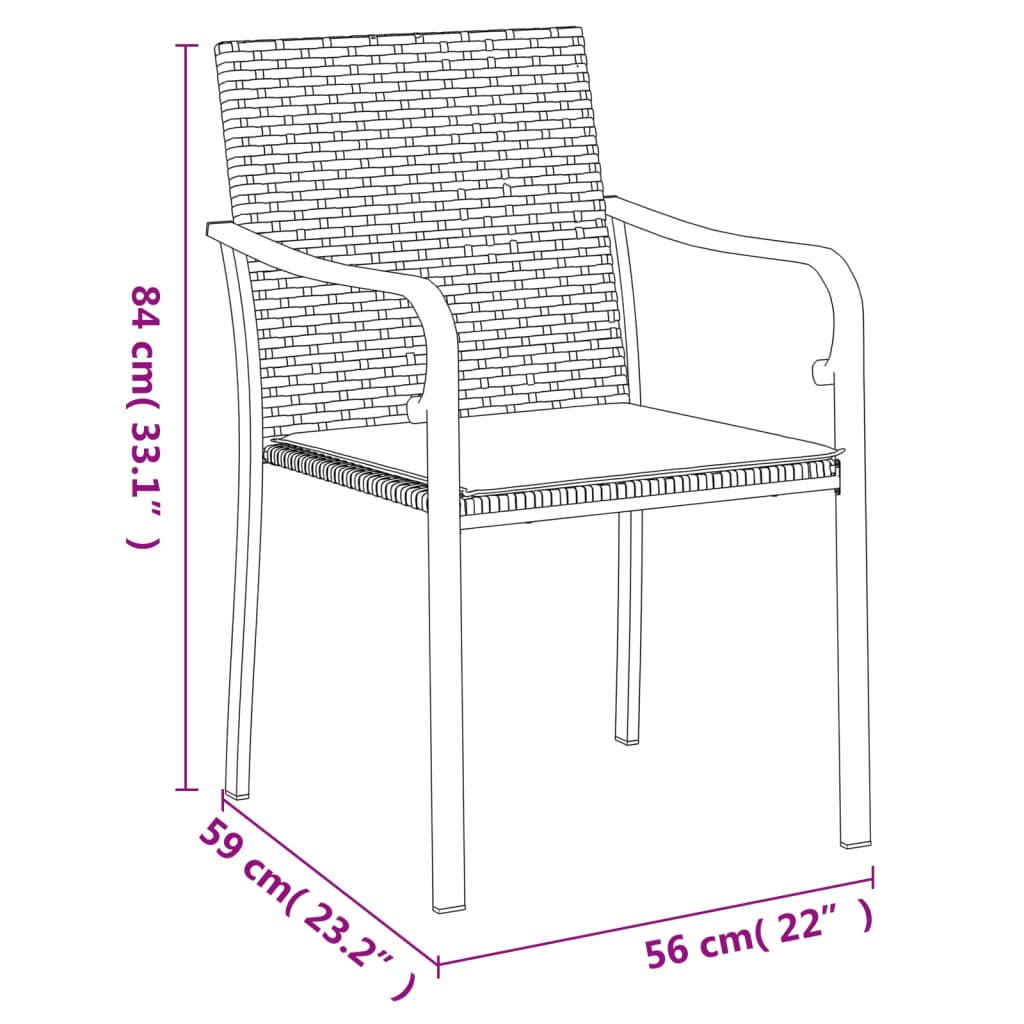 Καρέκλες Κήπου με Μαξιλάρια 4τεμ Μαύρες 56x59x84 εκ Συνθ. Ρατάν – εικόνα προϊόντος 9