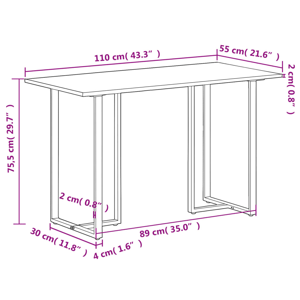 Τραπεζαρία 110 x 55 x 75,5 εκ. από Μασίφ Ξύλο Μάνγκο