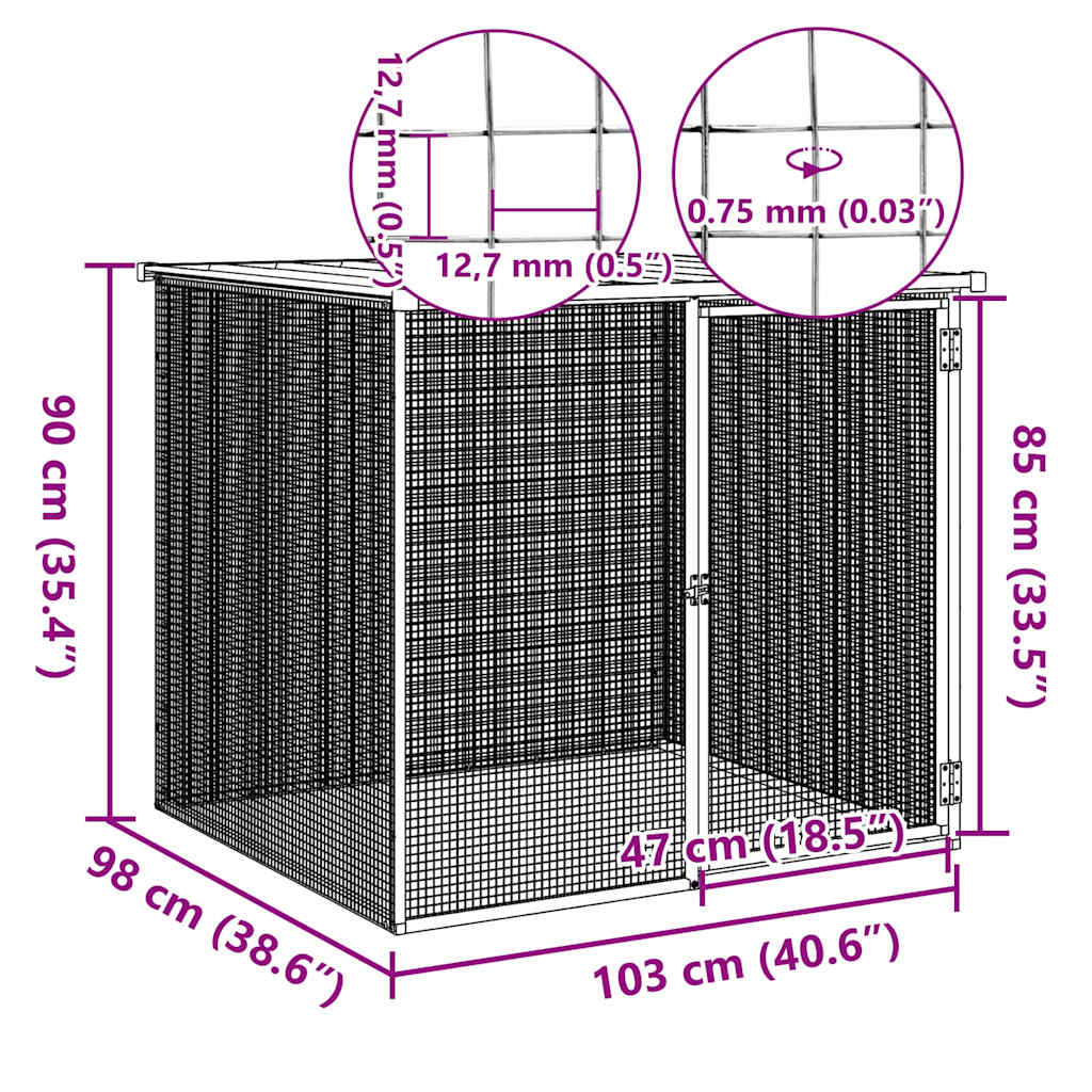 Κοτέτσι - Κλουβί με Στέγη Ανθρακί 103x98x90 εκ. Γαλβαν. Ατσάλι