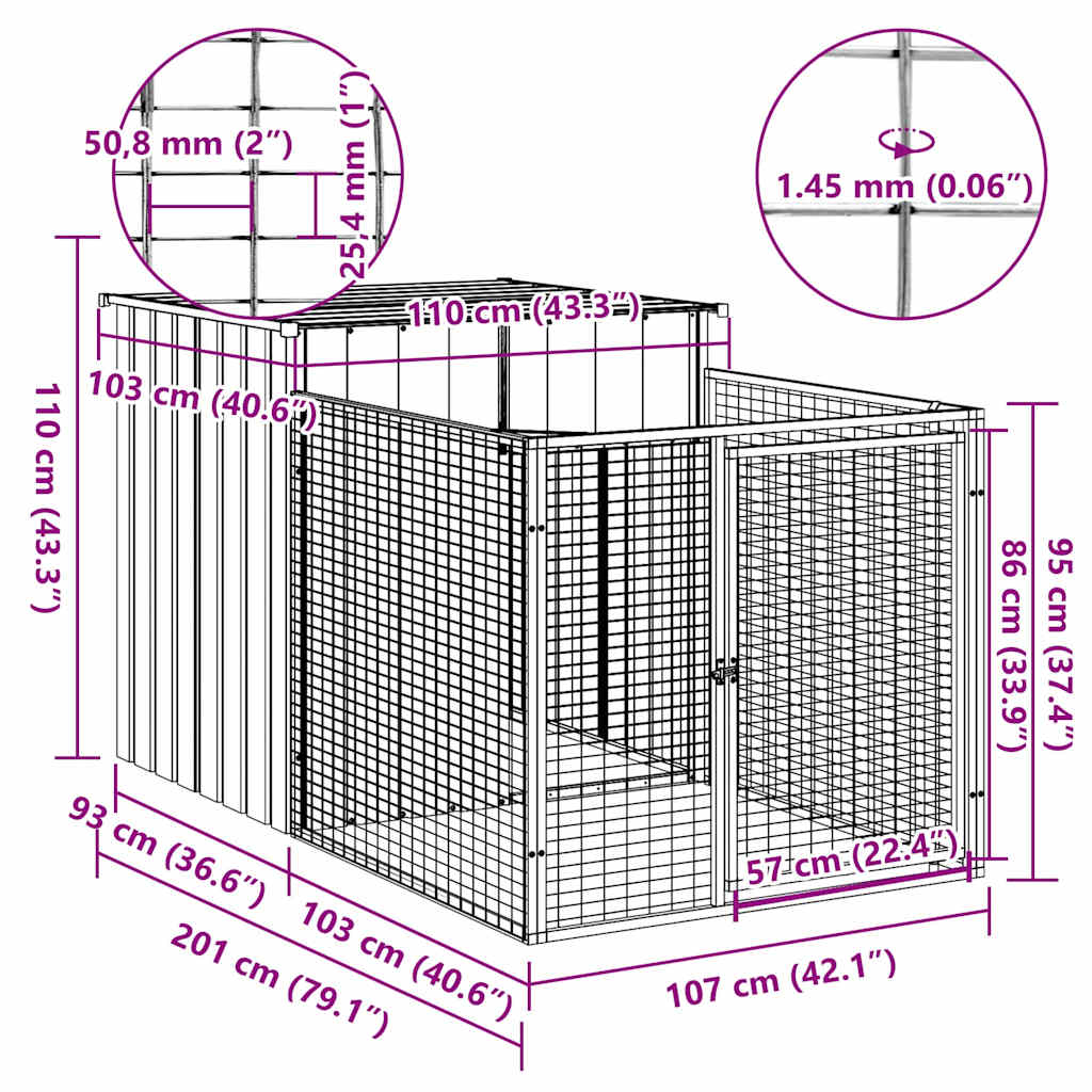 Σπιτάκι Σκύλου με Τρέξιμο Ανοιχτό Γκρι 110x201x110 εκ. από Γαλβανισμένο Ατσάλι