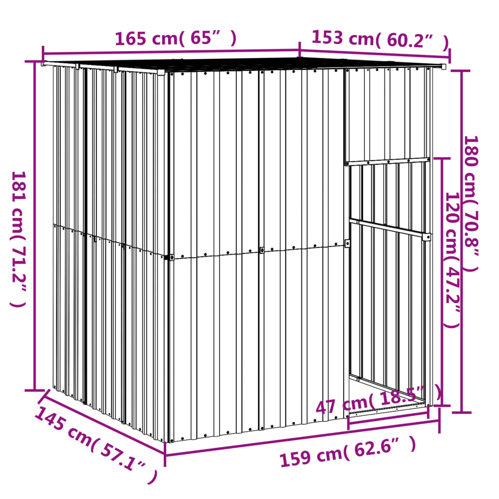 Σπιτάκι Σκύλου με Οροφή Ανθρακί 165x153x181 εκ. Γαλβαν. Χάλυβας