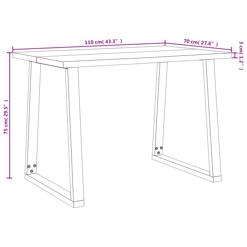 Τραπεζαρία με Live Edge 110x70x75 εκ. από Μασίφ Ξύλο Ακακίας