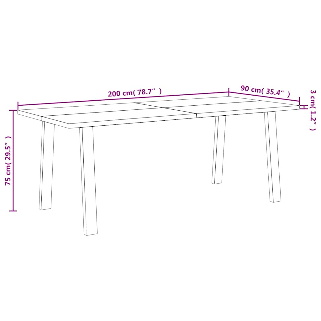 Τραπεζαρία 200 x 90 x 75 εκ. από Μασίφ Ξύλο Ακακίας